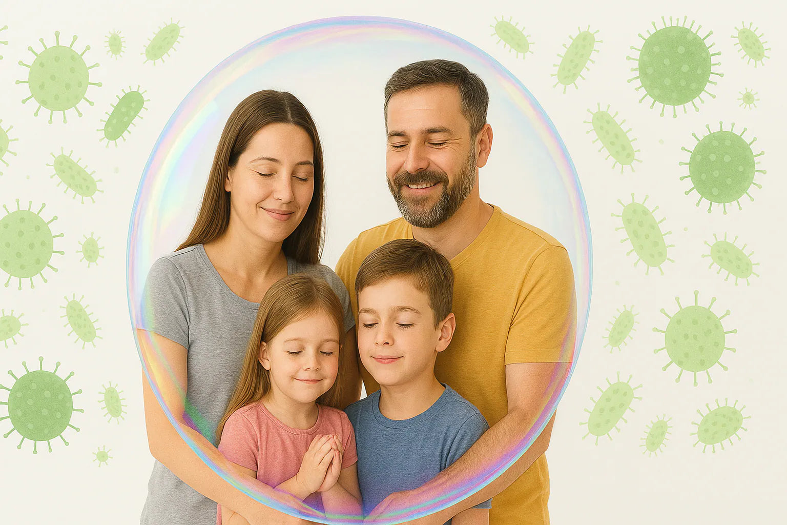 Familie in einer Seifenblase als Symbol für Immunsystem-Schutz – Vitaluma® Ratgeber