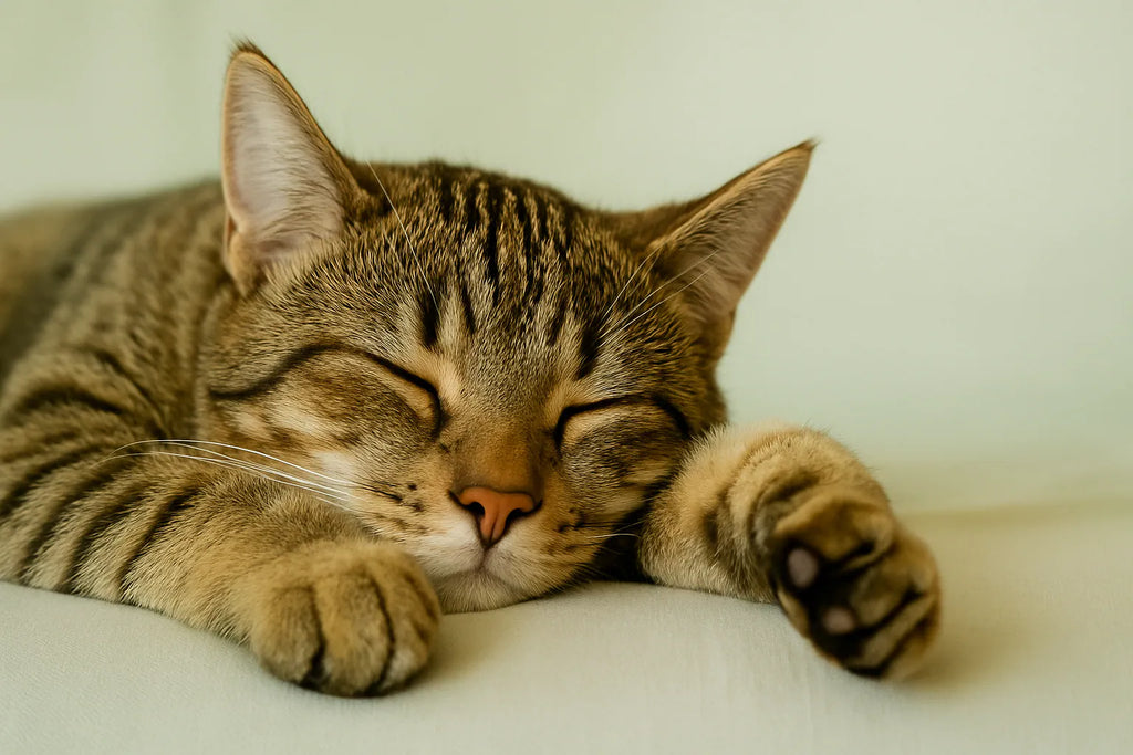 Schlafende Katze in Tiefschlaf – Symbol für Entspannung, Stressabbau und erholsamen Schlaf – Vitaluma®