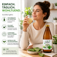 Vitaluma Aloe Vera Saft in der täglichen Anwendung – naturreiner Direktsaft einfach mit Wasser verdünnt genießen