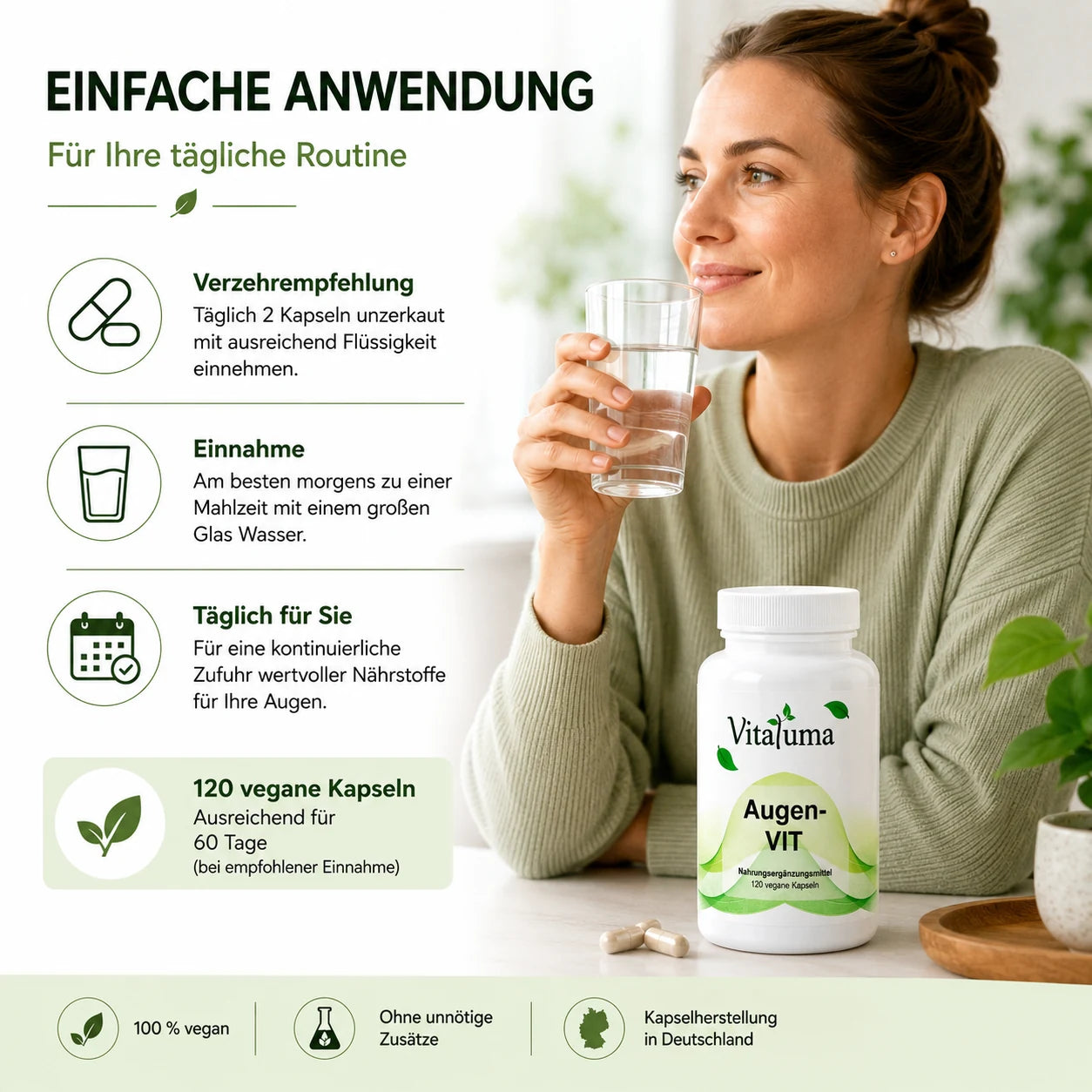 Vitaluma Augen-VIT vegane Kapseln für die einfache tägliche Einnahme als Ergänzung einer ausgewogenen Ernährung