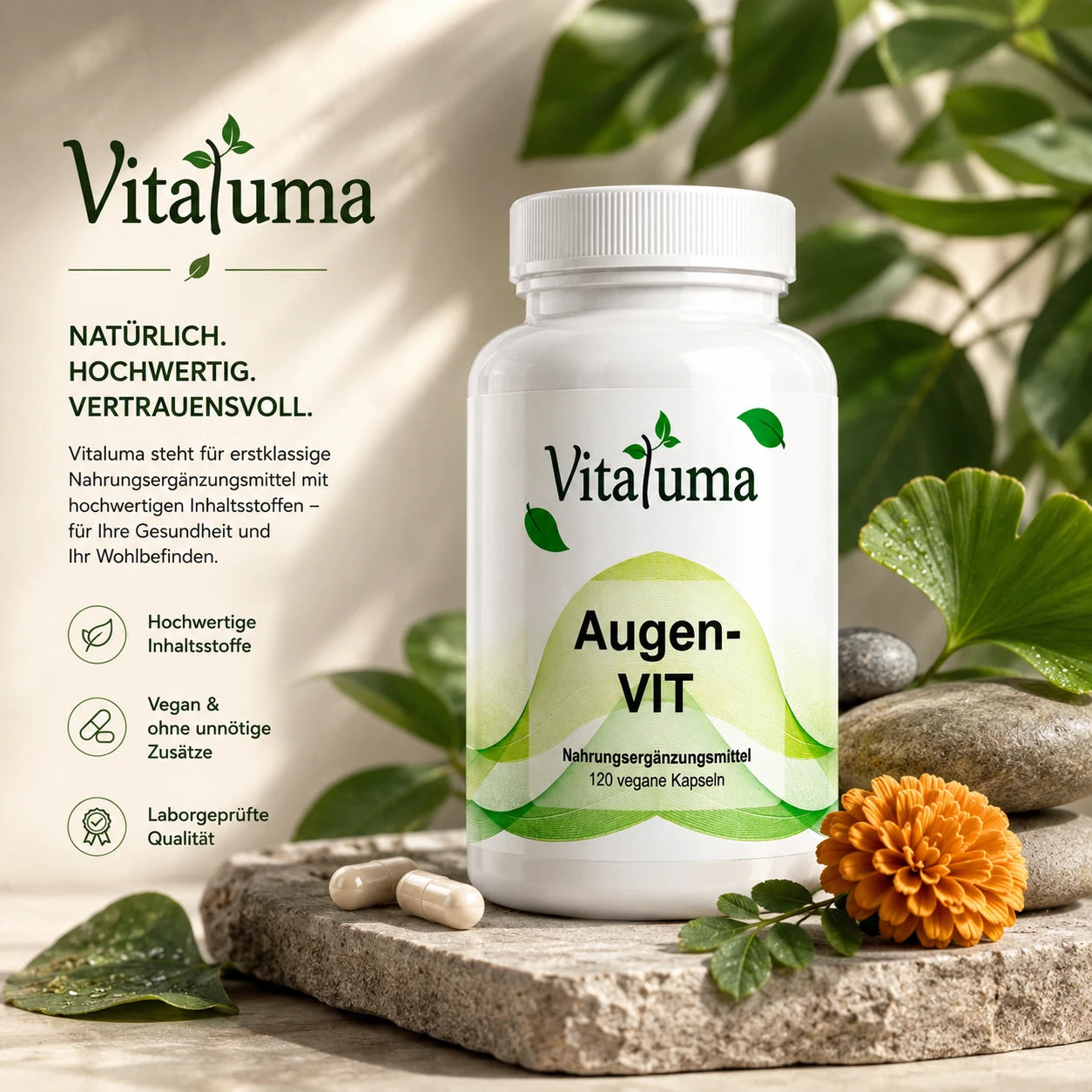 Vitaluma Augen-VIT Premium Nahrungsergänzungsmittel mit hochwertigen Inhaltsstoffen und laborgeprüfter Qualität