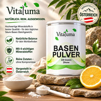 Vitaluma Basenpulver Zitrone hergestellt in Österreich mit hochwertigen Mineralstoffen und Zitronengeschmack