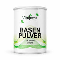 Vitaluma Basenpulver Zitrone Produktfoto mit Mineralstoffen zur täglichen Ergänzung für Säure-Basen-Balance