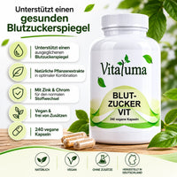 Vitaluma Blutzucker VIT mit Chrom und Zink sowie ausgewählten Pflanzenextrakten für den Stoffwechsel