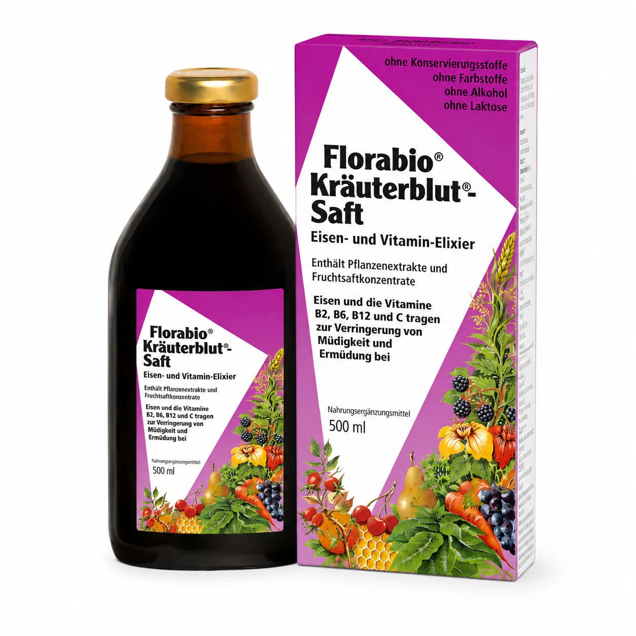 Florabio Kräuterblut Saft mit Eisen und Vitaminen als pflanzliches Nahrungsergänzungsmittel für Energie und Vitalität