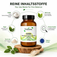 Vitaluma GABA Pulver mit 100 Prozent reinem GABA als Gamma-Aminobuttersäure ohne Zusätze und Füllstoffe