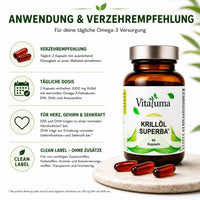Vitaluma Krillöl Superba Einnahmeempfehlung mit täglicher Dosierung für die optimale Versorgung mit Omega-3-Fettsäuren.