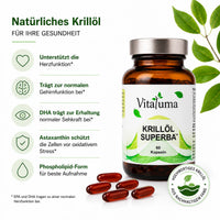 Vitaluma Krillöl Superba mit Omega-3, EPA, DHA und Astaxanthin zur Unterstützung von Herzfunktion, Gehirn und Sehkraft.