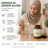 Vitaluma Myo-Inositol Pulver einfach in Wasser einrühren und bequem in den Alltag integrieren