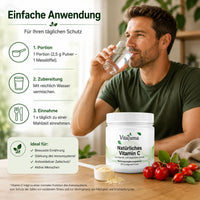 Vitaluma Natürliches Vitamin C als veganes Pulver mit einfacher Anwendung für die tägliche Versorgung mit natürlichem Vitamin C