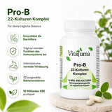 Vitaluma Pro-B 22-Kulturen Komplex mit Bio Inulin und 22 probiotischen Kulturen für die tägliche Darmflora-Balance.