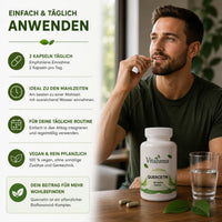 Vitaluma Quercetin vegane Kapseln zur einfachen täglichen Einnahme als hochwertige Ergänzung einer ausgewogenen Ernährung.