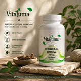 Vitaluma Rhodiola Rosea 650 mg vegane Kapseln als hochwertiges Nahrungsergänzungsmittel in natürlicher Premium-Szene