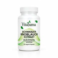 Vitaluma Schwarzer Knoblauch Extrakt als veganes Nahrungsergänzungsmittel mit B-Vitaminen, Zink, Chrom und Folsäure.