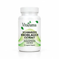 Vitaluma Schwarzer Knoblauch Extrakt als veganes Nahrungsergänzungsmittel mit B-Vitaminen, Zink, Chrom und Folsäure.