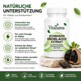 Vitaluma Schwarzer Knoblauch Extrakt mit Zink, Chrom und B-Vitaminen zur Unterstützung von Immunsystem und Energiestoffwechsel.