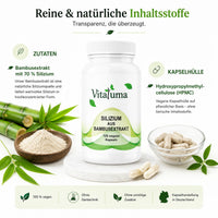 Vitaluma Silizium aus Bambusextrakt mit 70 Prozent Silizium und veganer pflanzlicher Kapselhülle aus HPMC
