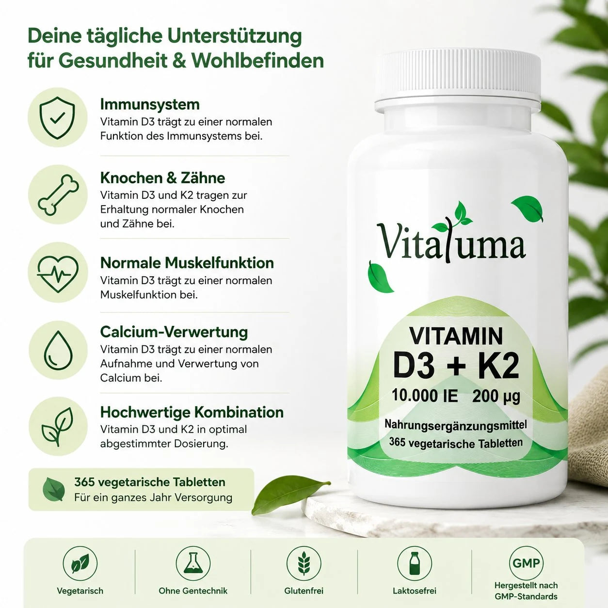 Vitamin D3 + K2 – 365 Tabletten