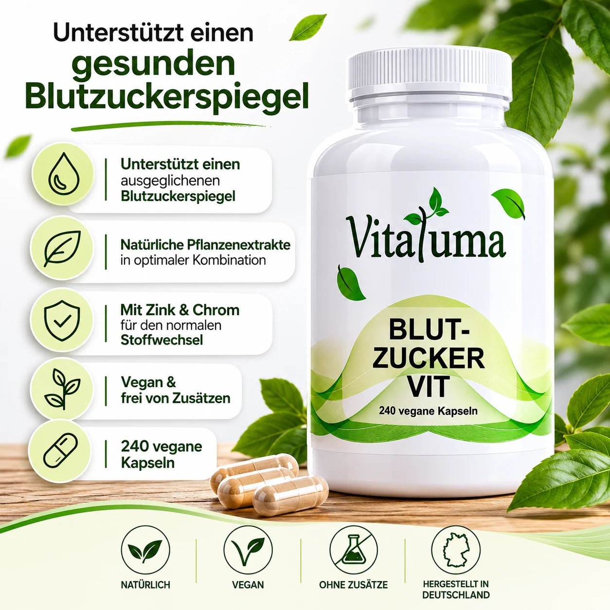 Blut-Zucker VIT – 240 vegane Kapseln - Vitaluma®