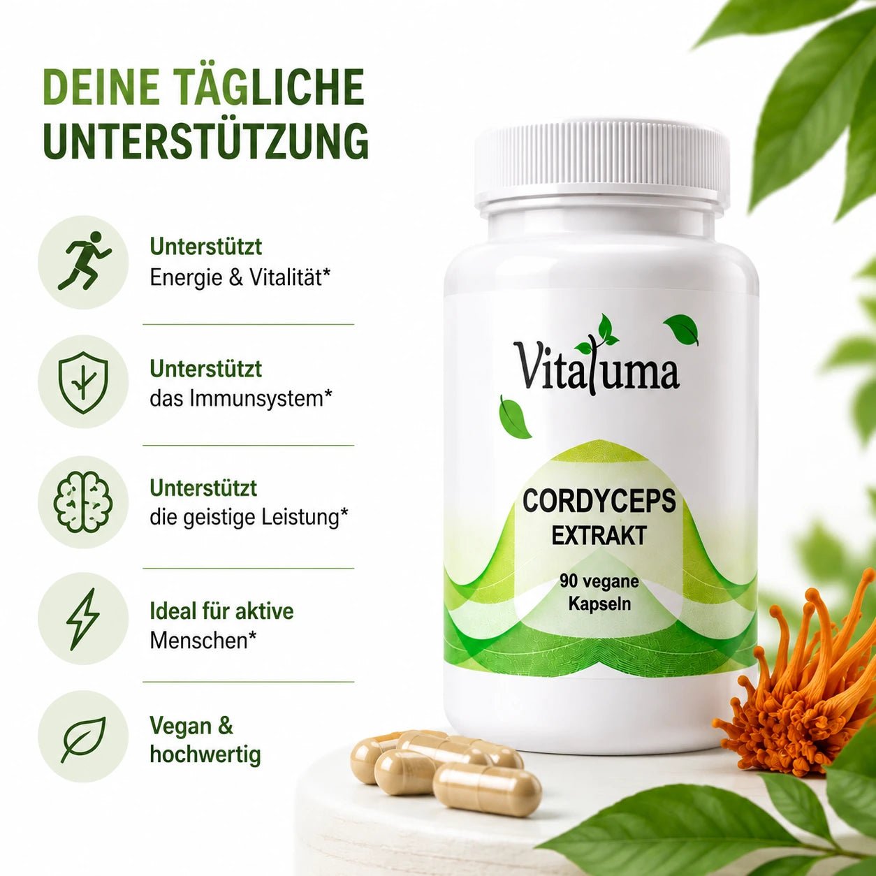 Cordyceps Extrakt - 90 Kapseln - Vitaluma®