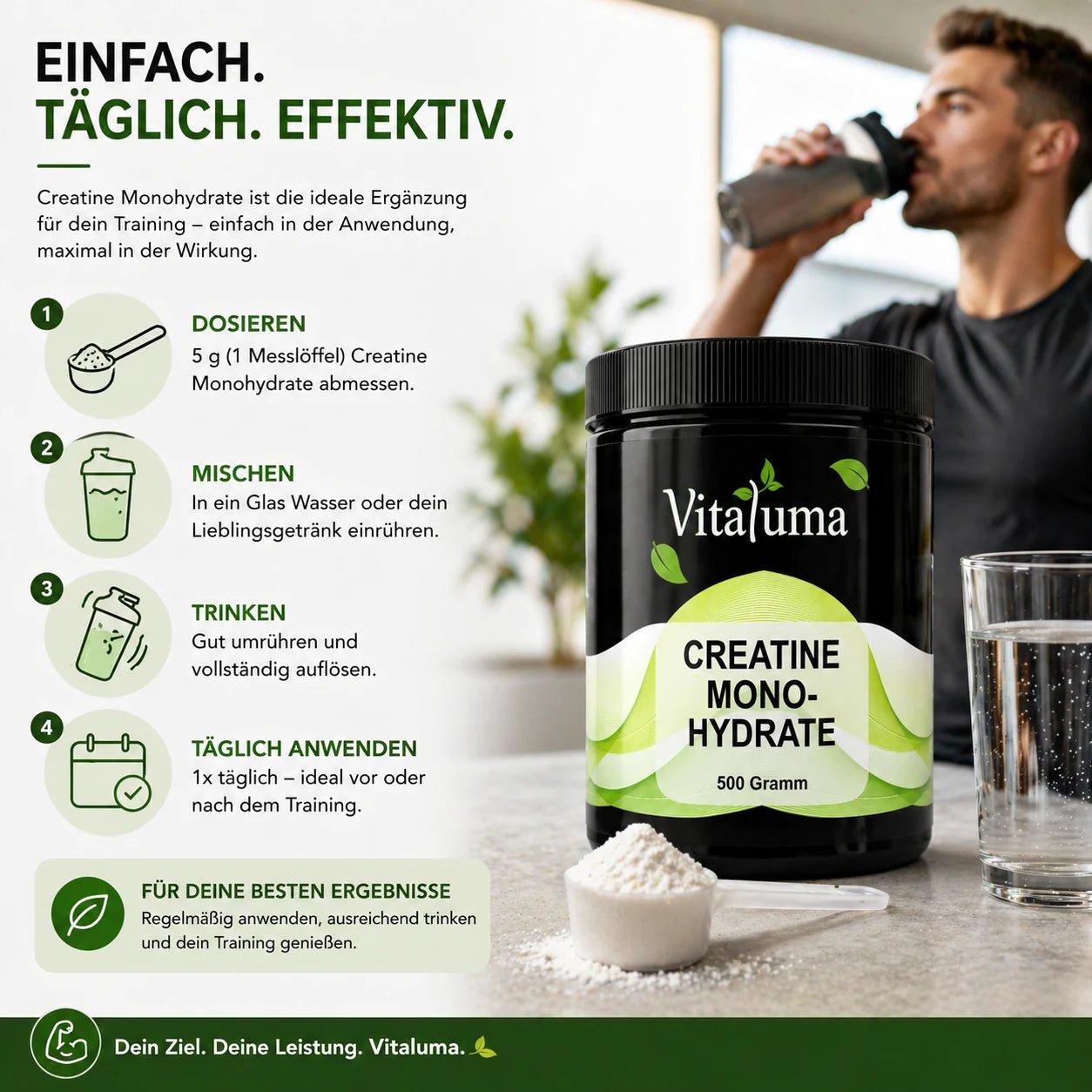 Creatine Monohydrate Pulver 500g - Vitaluma®