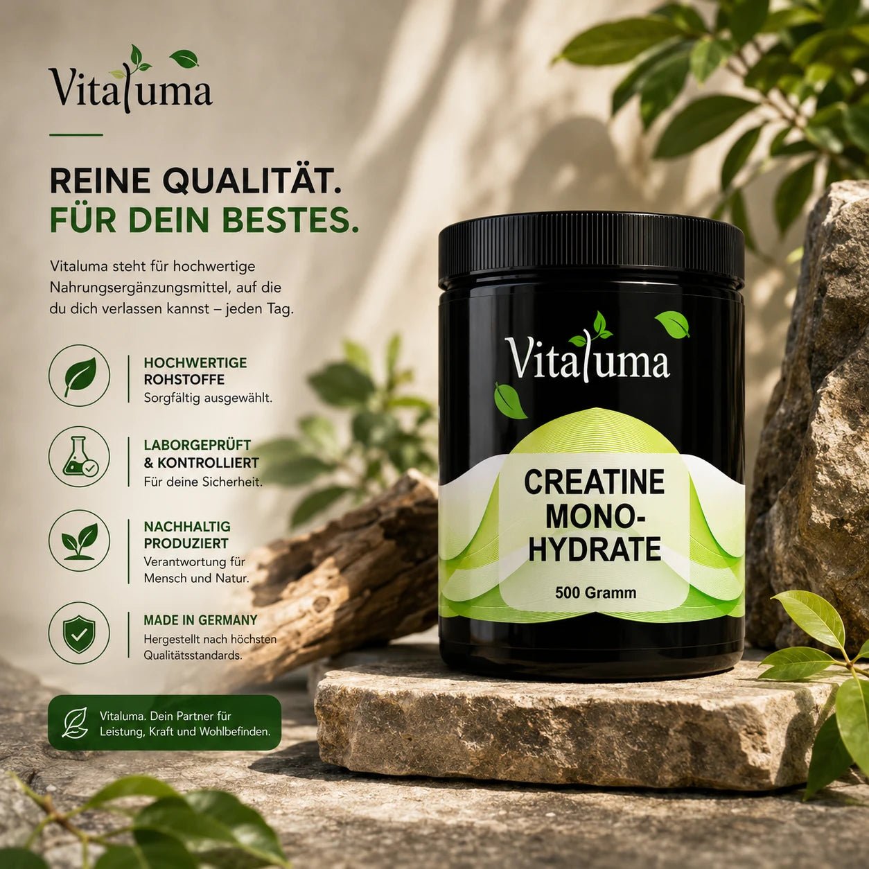 Creatine Monohydrate Pulver 500g - Vitaluma®
