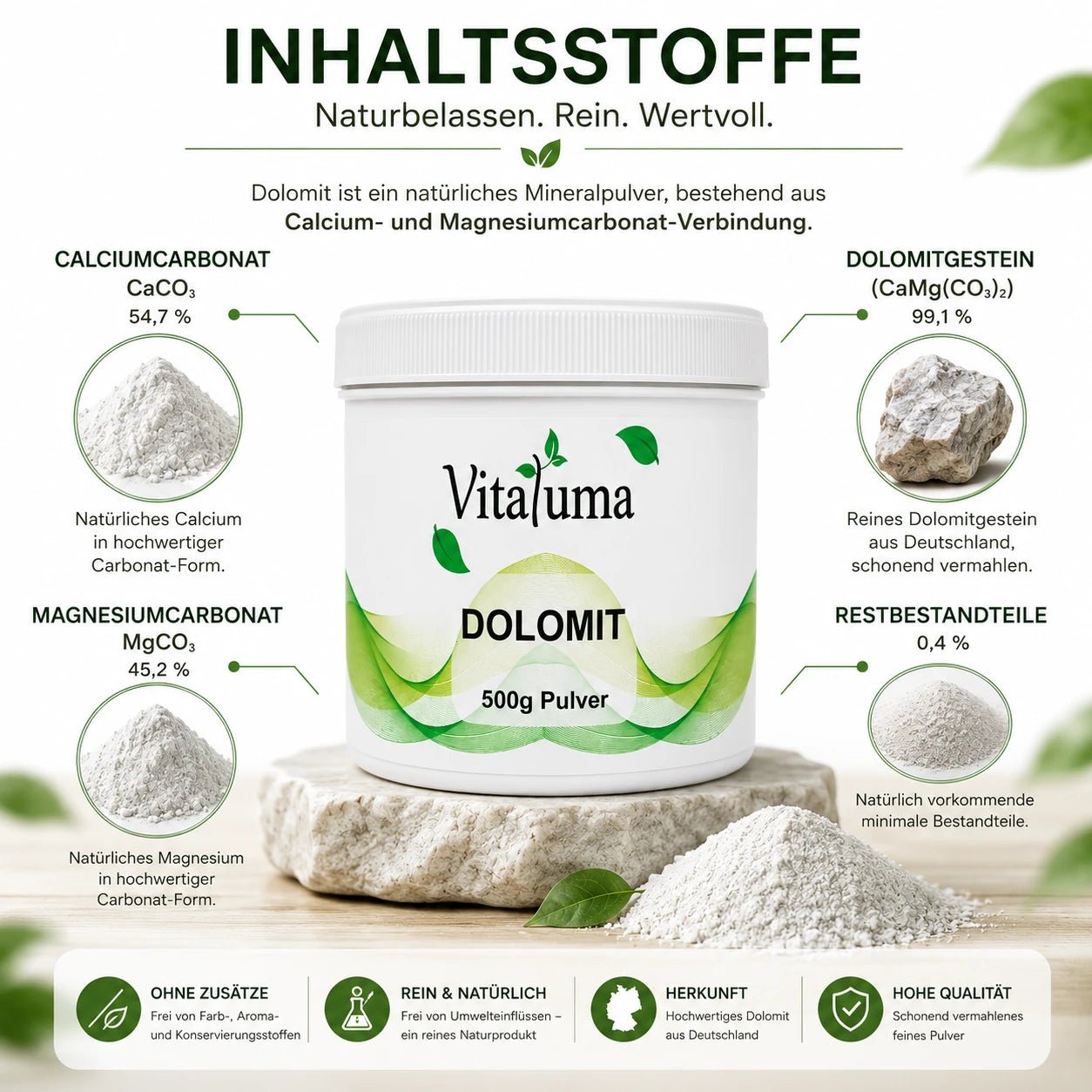 Dolomit Pulver - 500g - Vitaluma®
