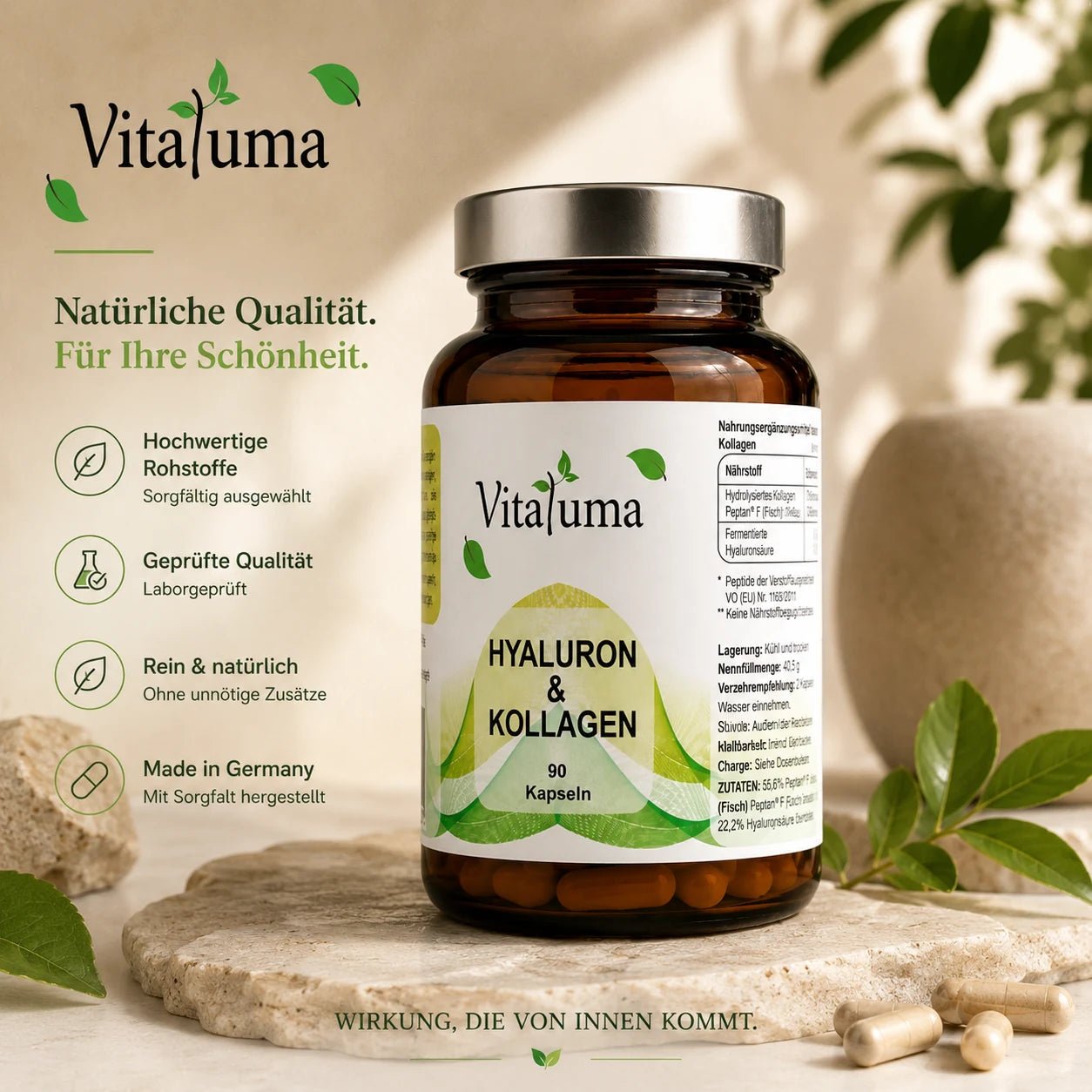Hyaluron + Kollagen - 90 Kapseln - Vitaluma®