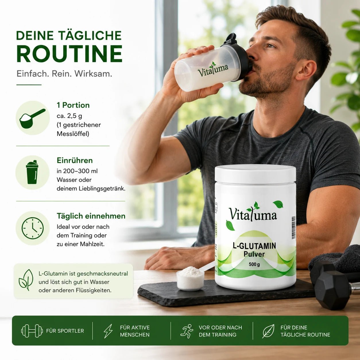 L-Glutamin Pulver – 500g - Vitaluma®