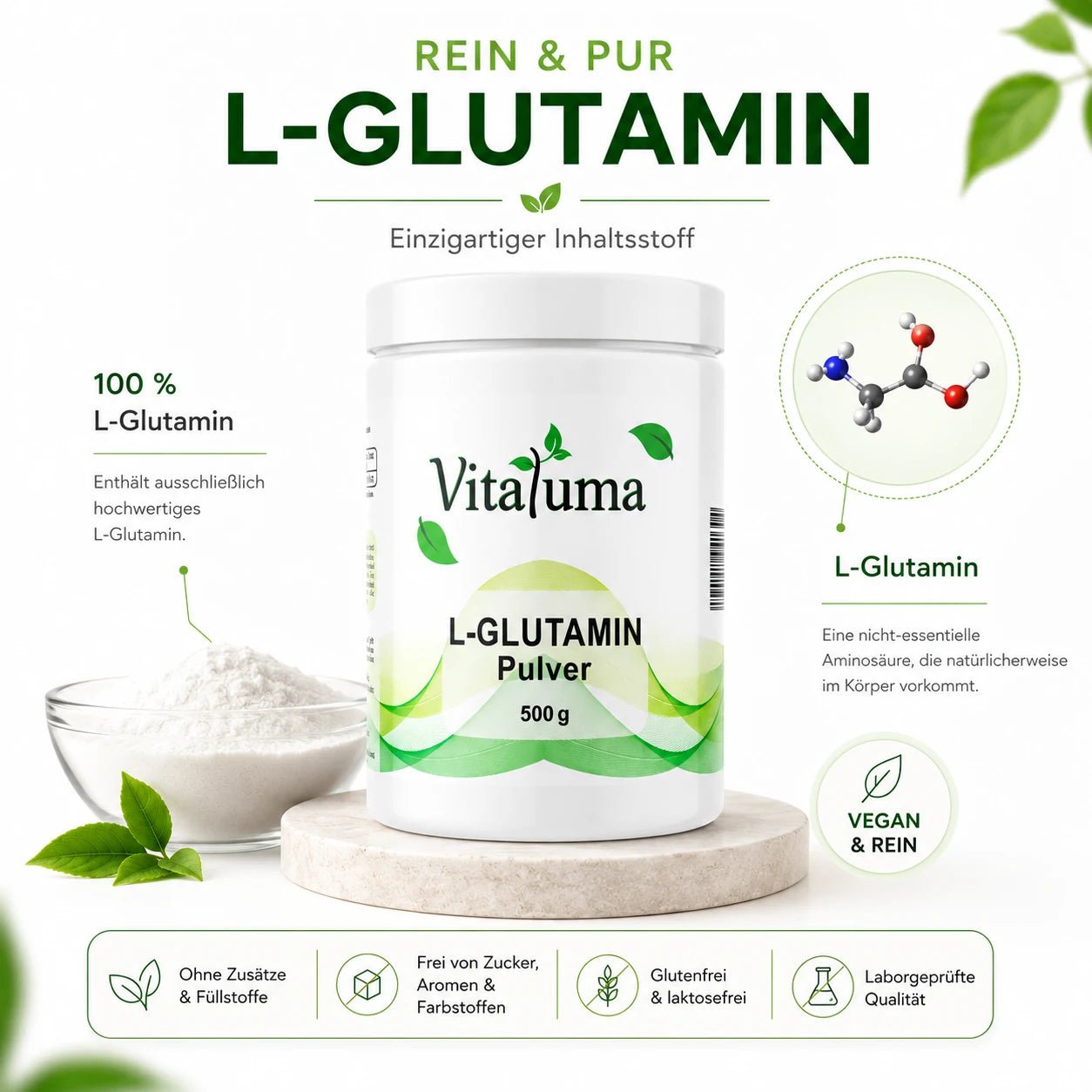 L-Glutamin Pulver – 500g - Vitaluma®