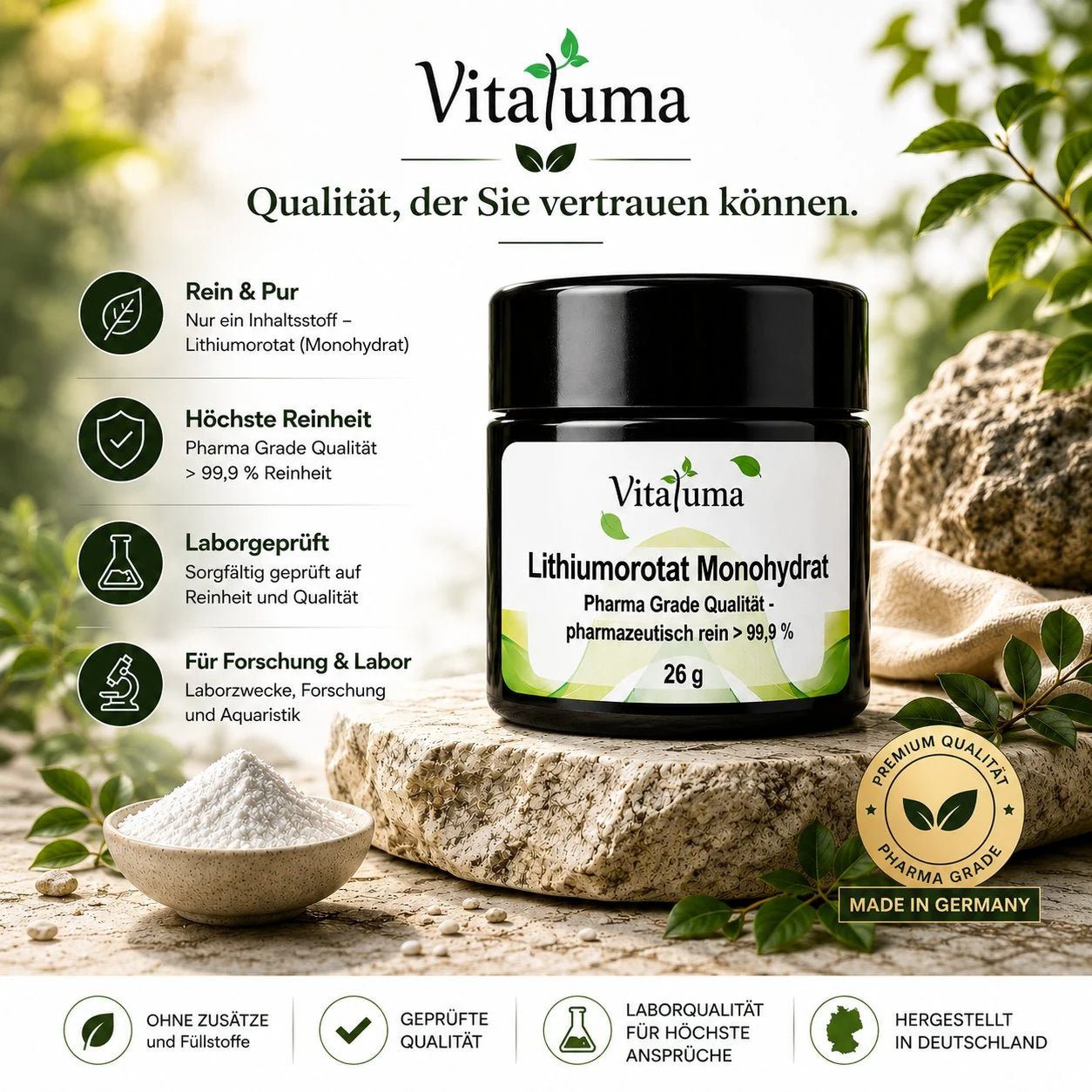 Lithiumorotat Monohydrat – Pharma Grade, 26 g - Vitaluma®