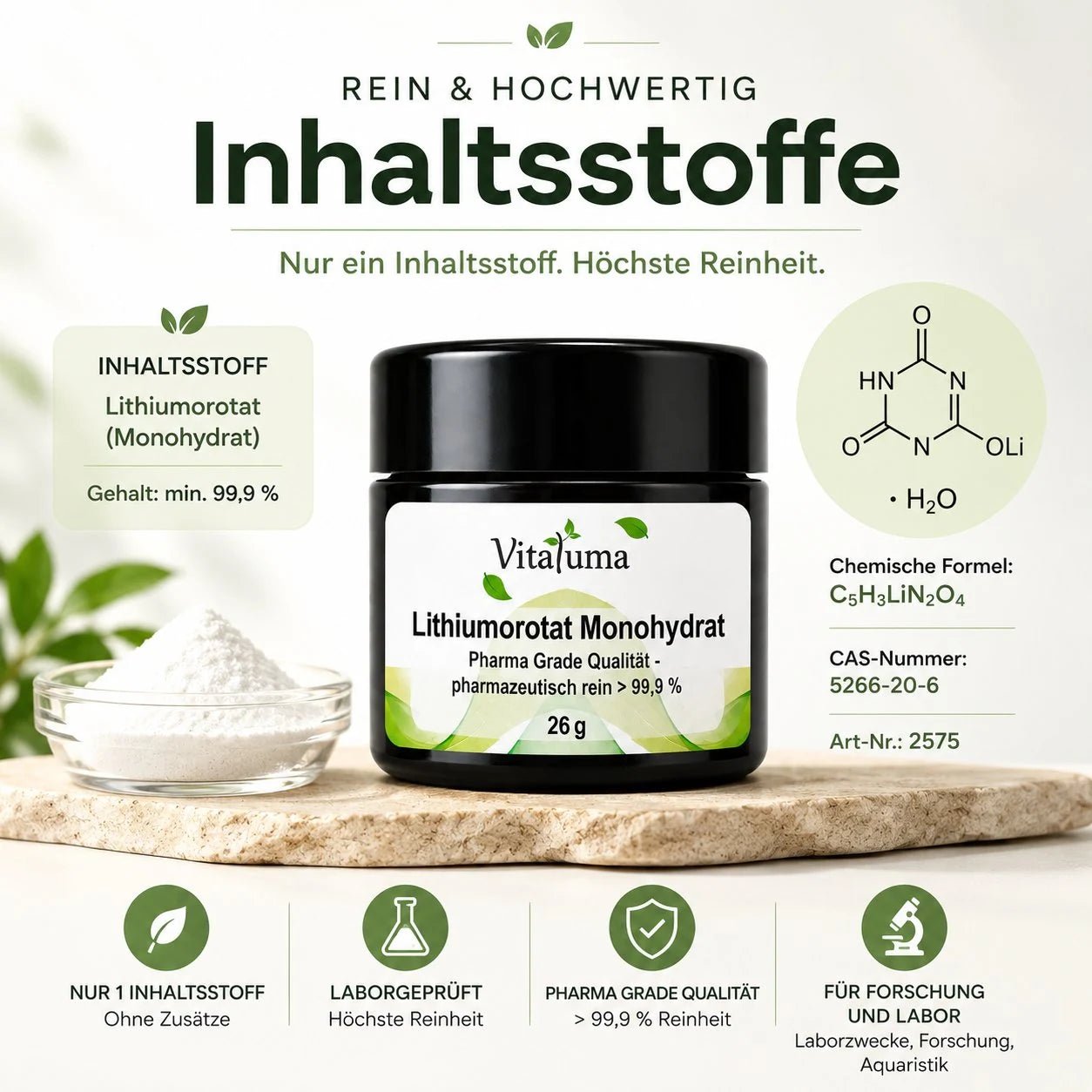 Lithiumorotat Monohydrat – Pharma Grade, 26 g - Vitaluma®