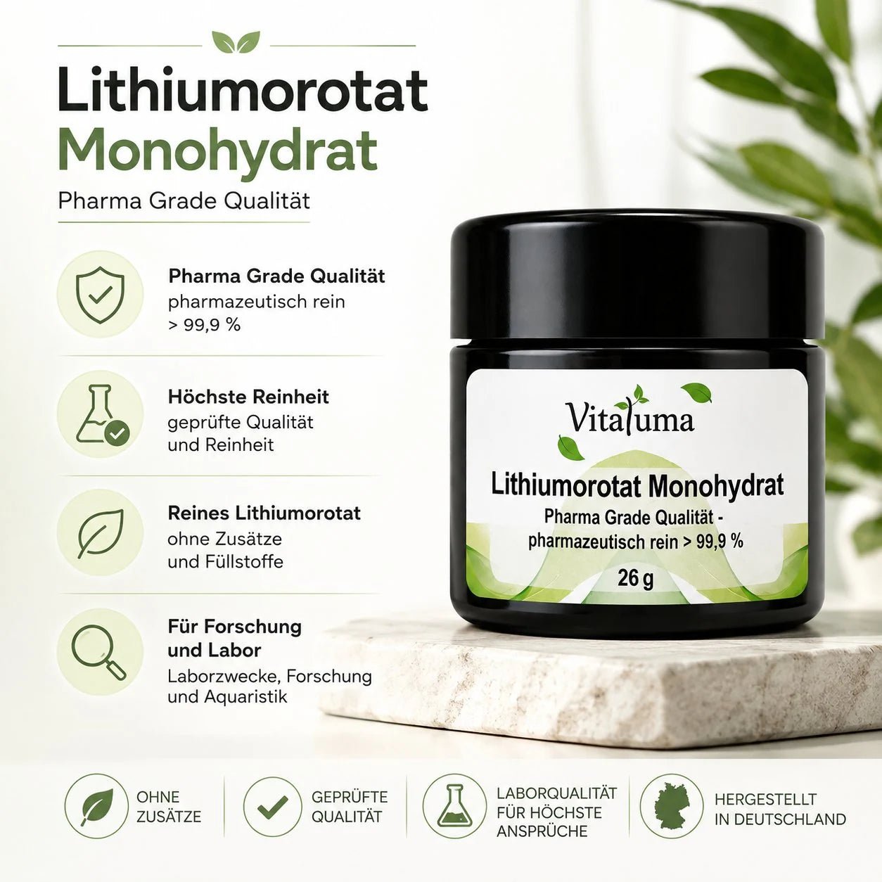 Lithiumorotat Monohydrat – Pharma Grade, 26 g - Vitaluma®