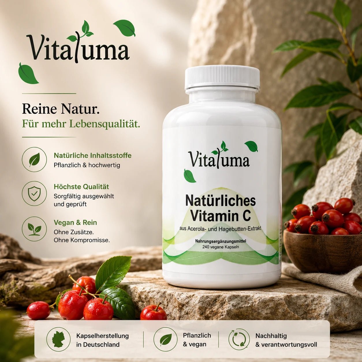 natürliches Vitamin C - 240 Kapseln - Vitaluma®