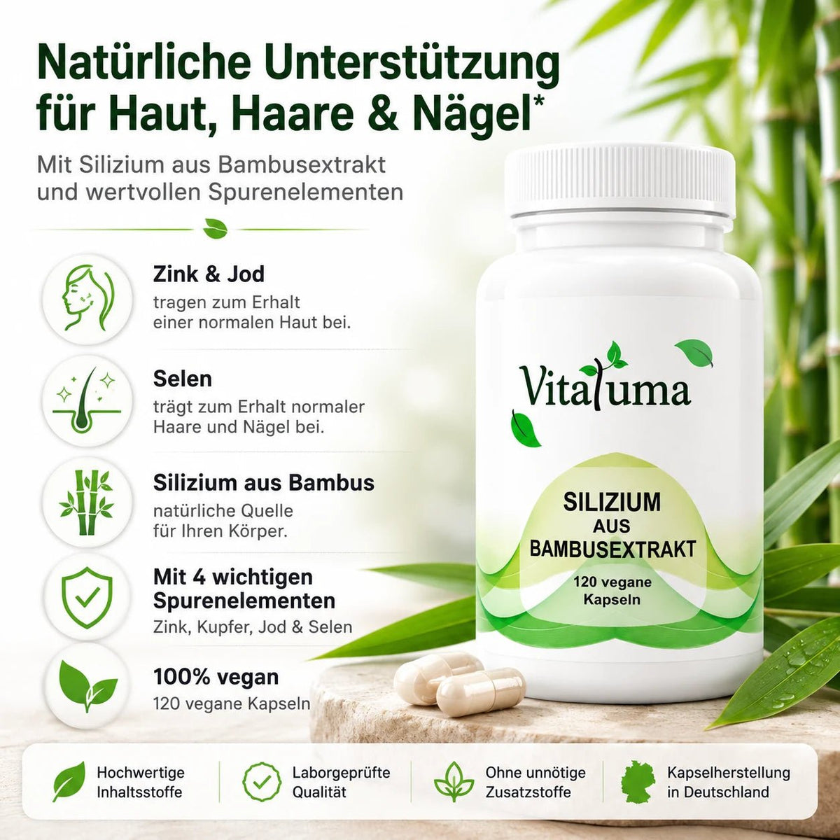Silizium aus Bambusextrakt -120 Kapseln - Vitaluma®