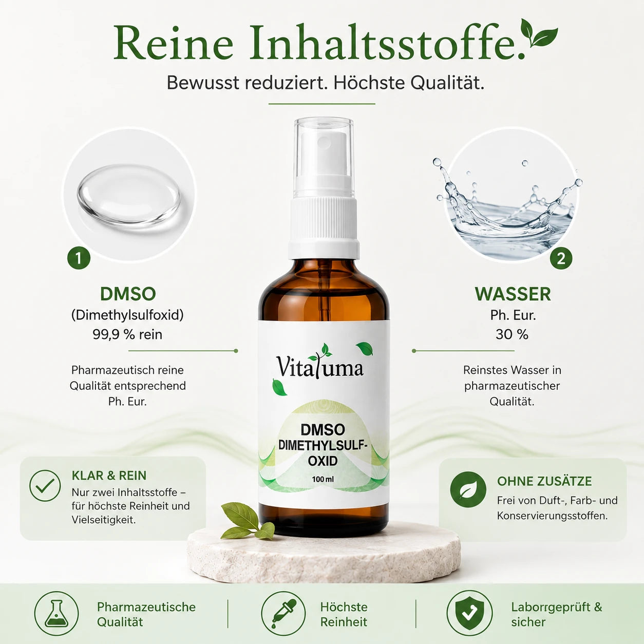 Vitaluma DMSO Spray mit 70 Prozent Dimethylsulfoxid und 30 Prozent Wasser in pharmazeutischer Qualität