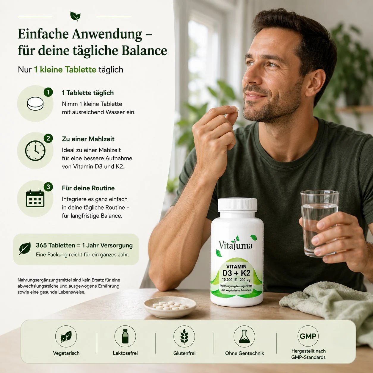 Vitamin D3 + K2 – 365 Tabletten - Vitaluma®