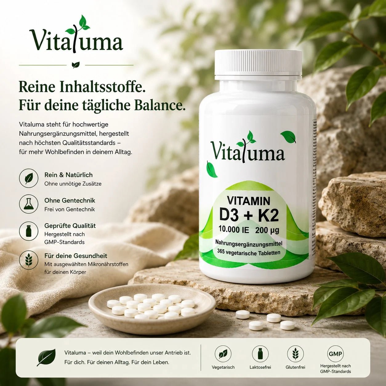 Vitamin D3 + K2 – 365 Tabletten - Vitaluma®