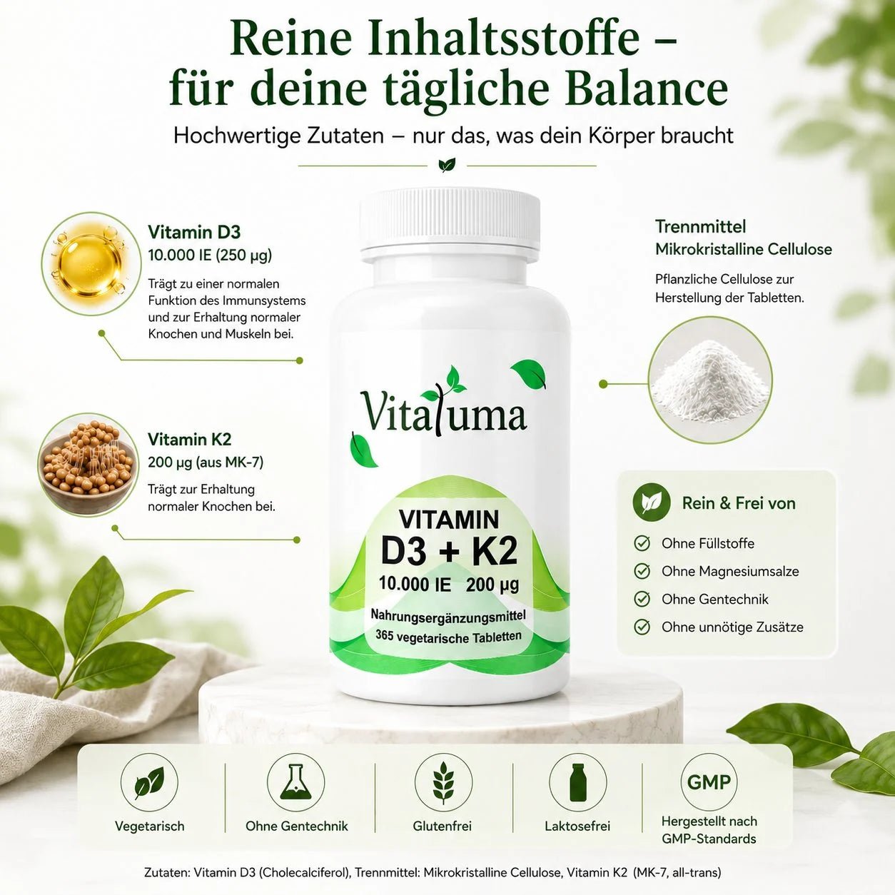 Vitamin D3 + K2 – 365 Tabletten - Vitaluma®