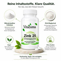 Zink 25mg - Zinkbisglycinat - 365 Tabletten - Vitaluma®