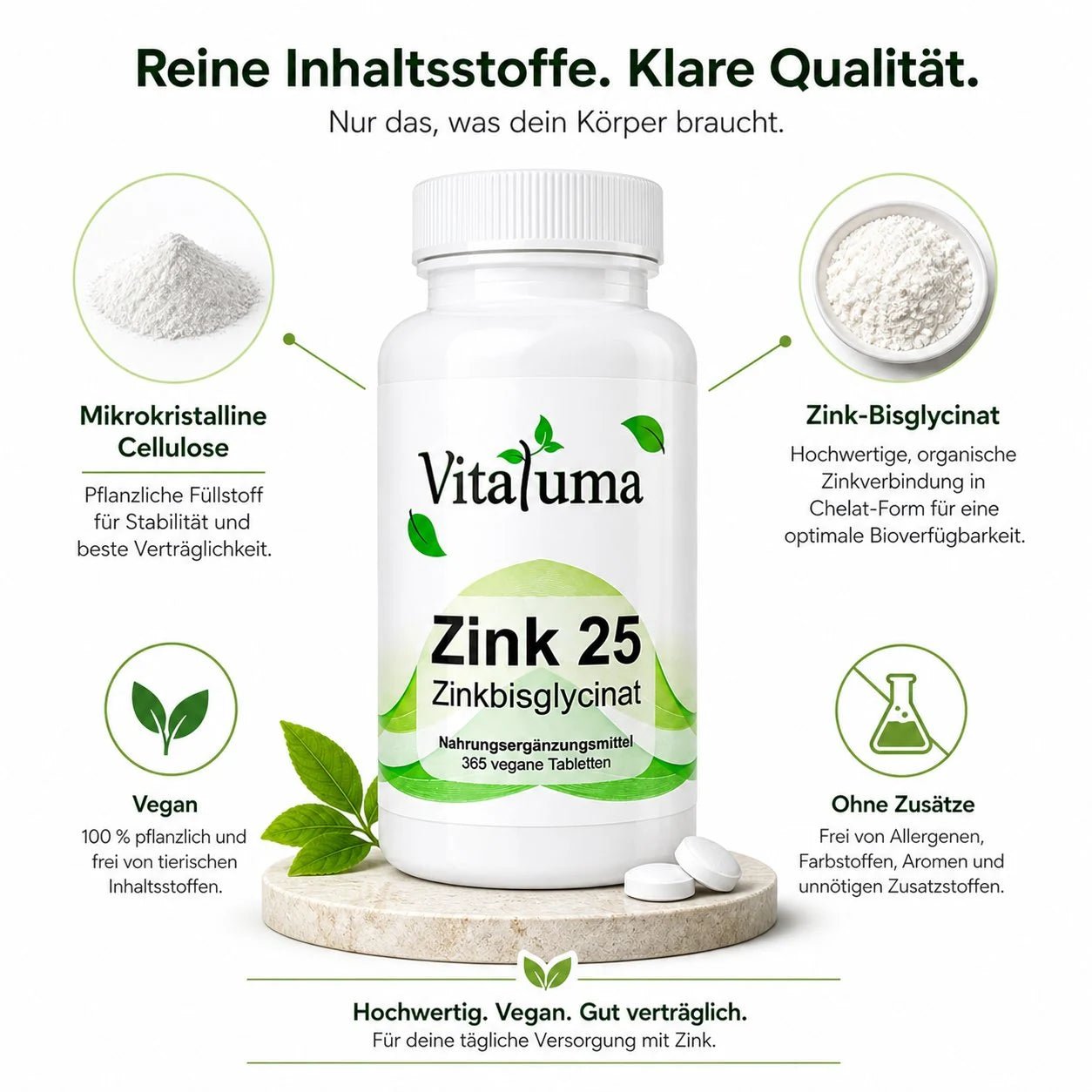 Zink 25mg - Zinkbisglycinat - 365 Tabletten - Vitaluma®